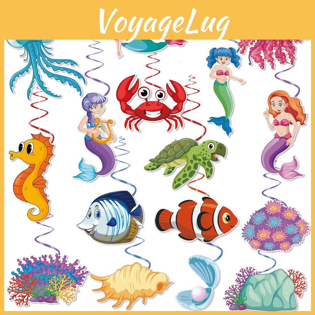 Theme Venue Mermaid Decor With Crab Seahorse Paper Spiral Hangings For Parties