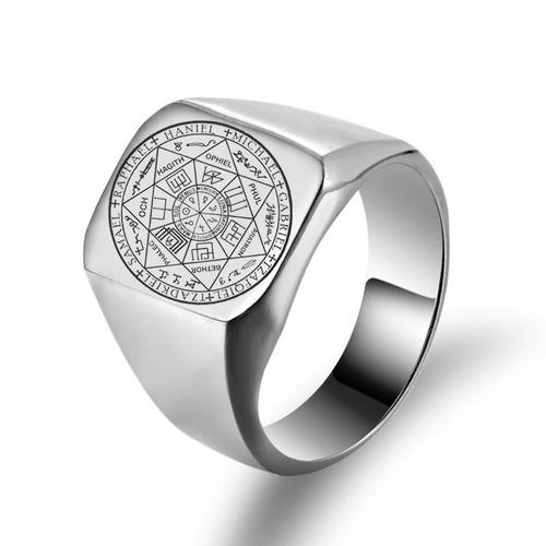De Zegels van De Zeven Aartsengelen Ringen Bescherming Amulet Zegel Salomo Kabbala Heren Dames Roestvrij Staal Gepolijste Band Cadeaus