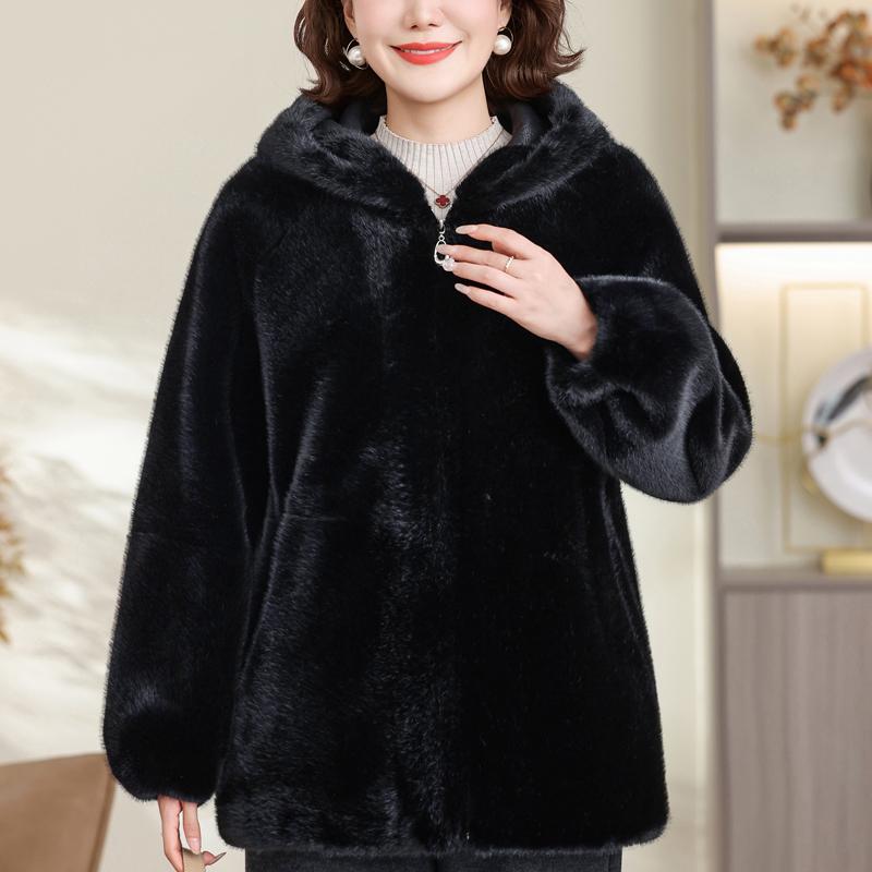 

Пальто зі штучного хутра для жінок середнього віку Зимовий верхній одяг Елегантні товсті теплі хутряні куртки з капюшоном для жінок Одяг XL