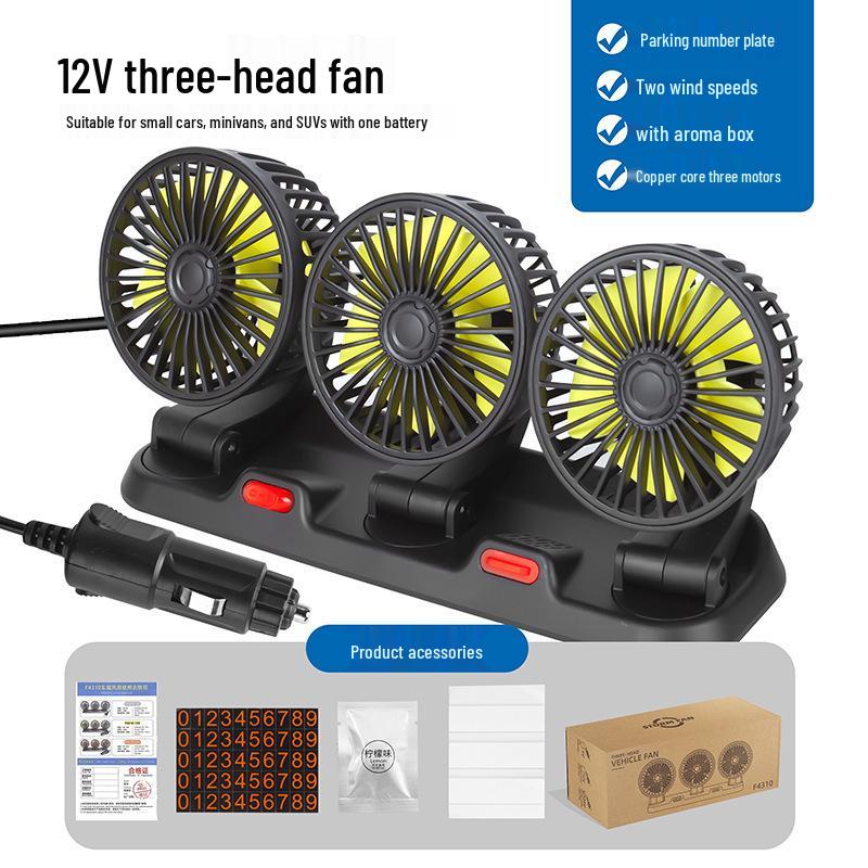 12V/24V Double Head USB Car Fan for Trucks & Minivans - Powerful Cooling