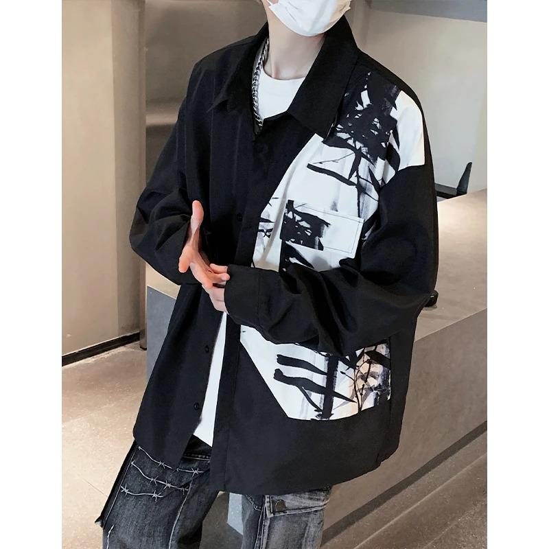 Black and White Contrast Ink Painting Shirt Men's Early Autumn New Chinese Style Long Sleeves High-End Jacket