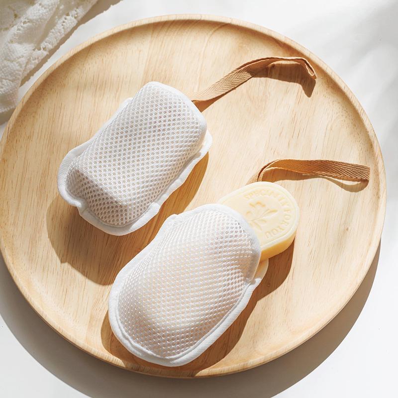 Bath Cleansing Foaming Net Double-Sided Soap Bag Body Exfoliating Scrubber Sponges Bathroom Mesh Soap Pocket