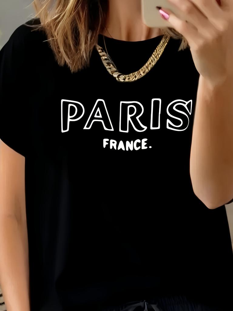 Fashionable Letter Cartoon Print Women'S Round Neck T-Shirt Simple Design Comfortable  Suitable for Daily Leisure And Versatile