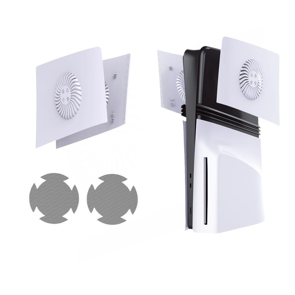 Replacement Side Case for PS5 Pro with Cooling Left and Right Top Console Panel Cover for PlayStation 5 Pro Includes Two Fan Dust Screens Vents,