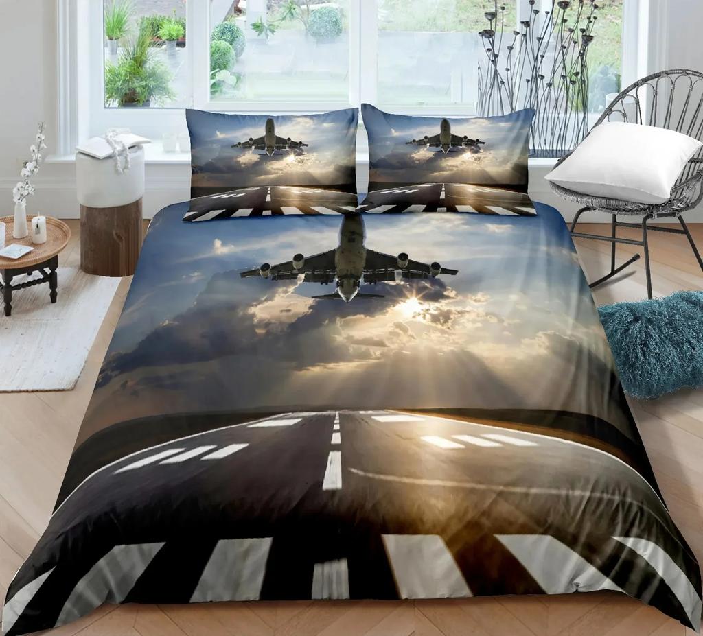 Airplane Fighter Flying Jet Comfortable Duvet Quilt Cover Pillowcase Bedding Set Children Bedroom Decoration Home Textile