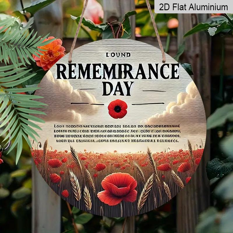 

2D Flat Aluminum Memorial Day-Themed Wall Decor Red Poppy and Sheaf of Wheat Design Commemorative Gift 7.87 Inches X 7.87 Inches Suitable for Cafes 1pc