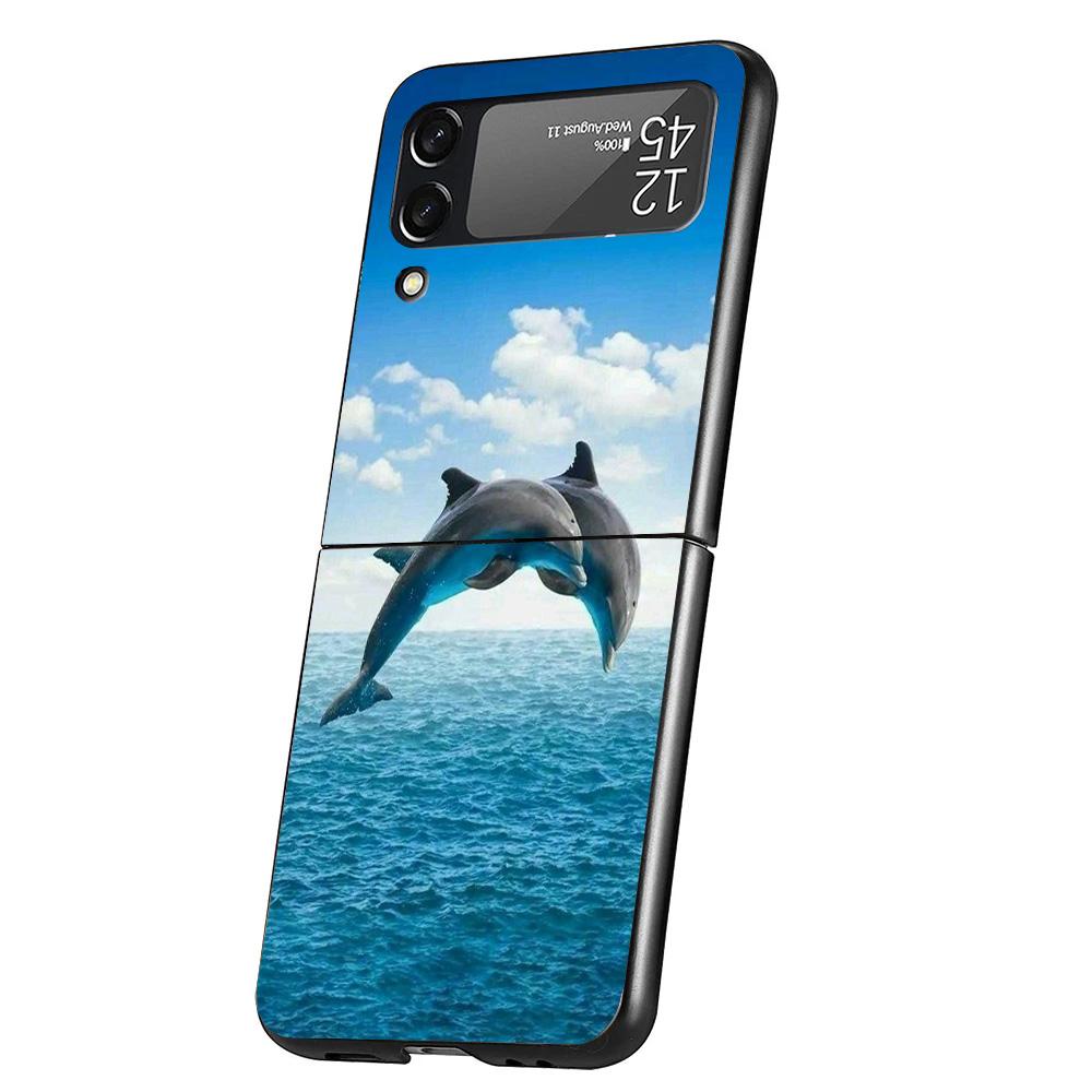 Ocean Animal Cute Dolphin Case Phone Cover for Samsung Galaxy Z Flip 6 5 4 3 5G ZFlip6 ZFlip5 ZFlip4 ZFlip3 Black Hard Trend Fun