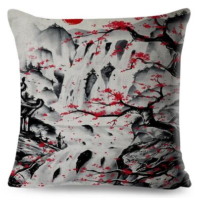 Kissenbezug im japanischen Stil mit Tintenmuster für Sofa, Zuhause, Autodeko, schöne Landschaft, Kriegermädchen, Kissenbezug, Kissenbezug x x Zoll