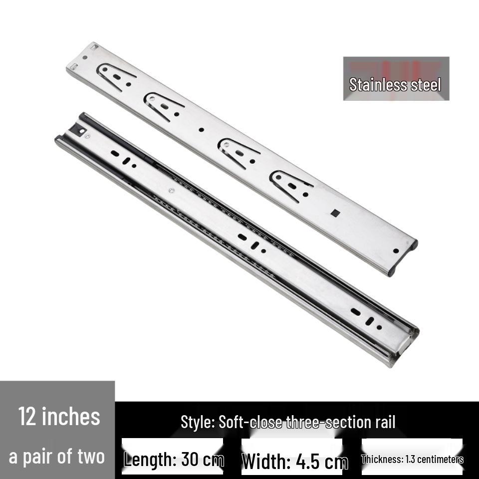 Stainless Steel Silent Ball Bearing Drawer Slides with Three-Section Damping Rails