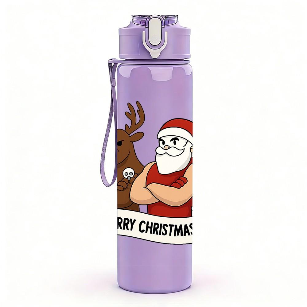 1PC Santa Deer Christmas 750ml Color Plastic Sports Water Bottle Leakproof Flip Straw Lid Suitable for Sports Office Home Use