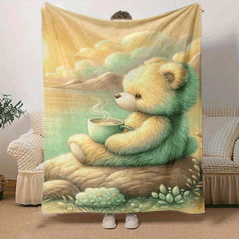 1pc Bear Printing Lightweight Flannel Blanket, Comfortable and Warm Blanket, for Camping Sofa Bed and Couch Office, Gift