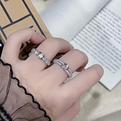 Cool Feeling Imitation Chalcedony Moonstone Zir*****Pen Ring Female Niche Design Light Luxury High-End Feeling Stacked Wearing Index Finger Ring