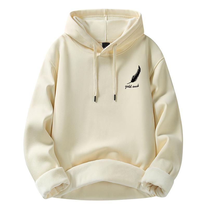 Padded Hooded Sweater Men's Autumn and Winter New Cotton Loose Feather Print Fashion Jacket