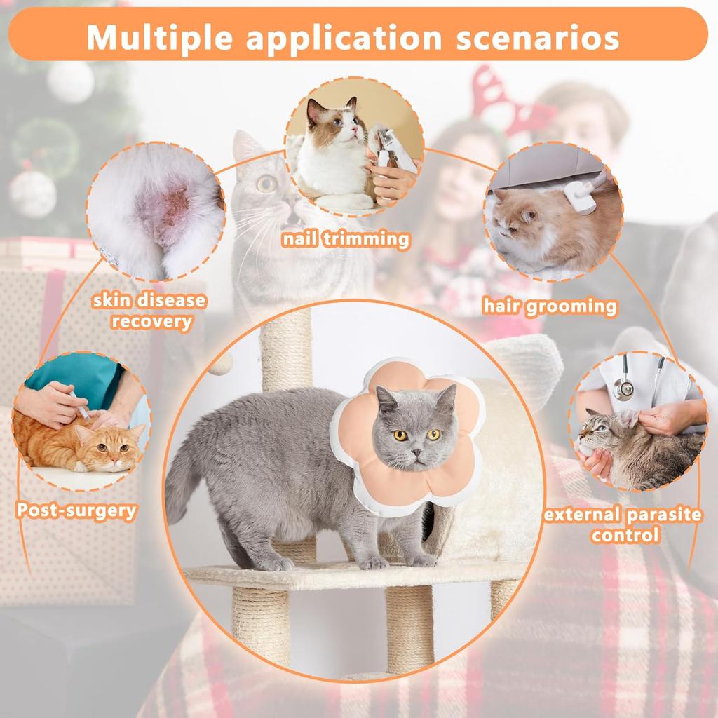 Cat Cone Collar Soft, Waterproof Cats Cones to Stop Licking After Surgery, Adjustable Soft Elizabeth Cats Collars for Wound Healing, Flower Shape Cat