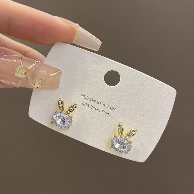 Silver needle bunny zircon stud earrings women s design sense high-end earrings new earrings