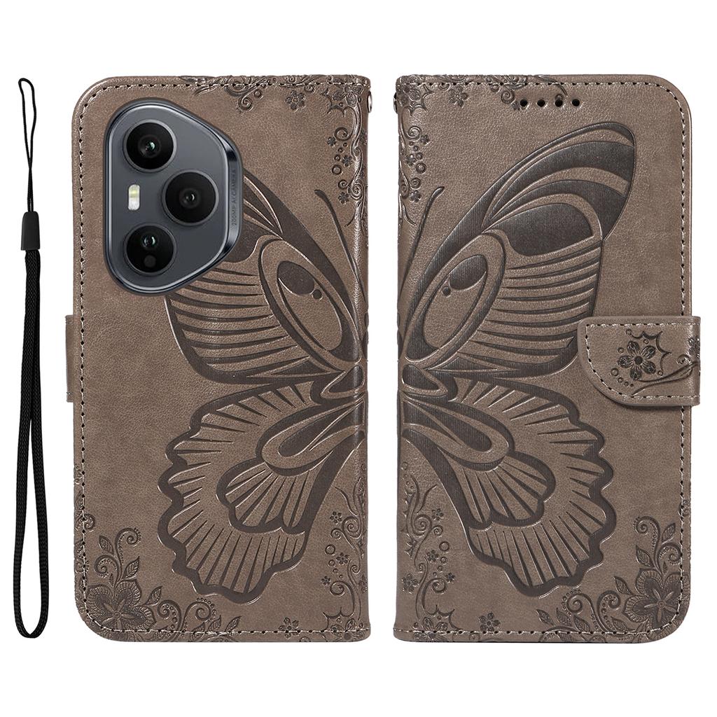 For Honor 400 Pro 5G (Global) Case Butterfly Pattern PU Leather Folio Flip Phone Cover -  Blue
