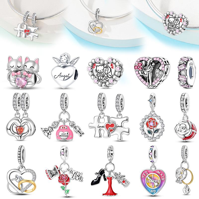 Neue Kupfer Romantische Liebesbrief Hochzeit Ringe Charms Perlen Passend für 3mm Original Armband DIY Schmuck Verlobungsgeschenke