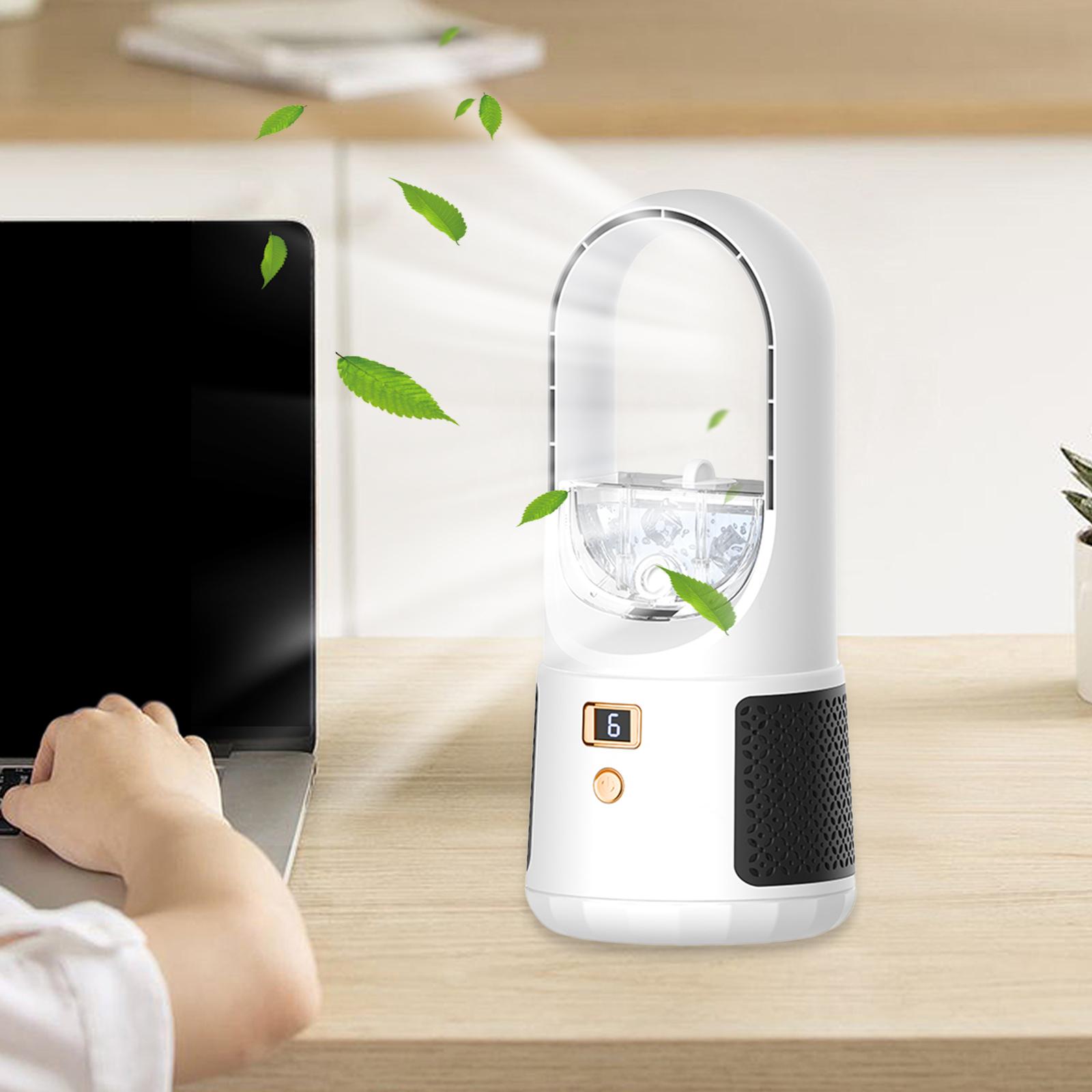 

Portable Desk Fan Bladeless Fan USB Rechargeable Table Fan Sturdy Touch Control 6 Speed Adjustment 35cm Tall for Living Room белый
