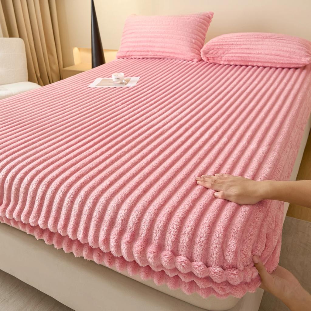 Solid Color Thick Faux Rabbit Fur Mattress Cover Autumn Winter Warm Velvet Mattress Protector Fluffy Soft Plush Fitted Bed Sheet