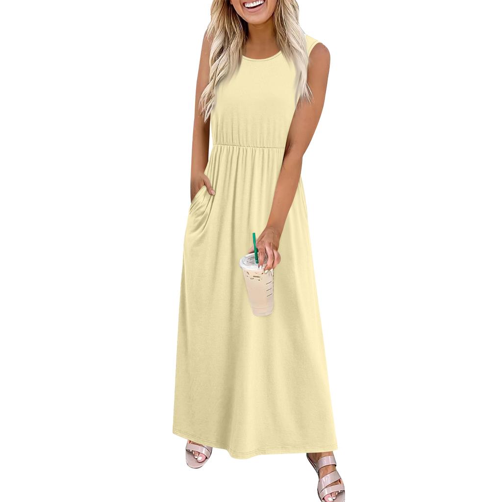 Vestido Largo sin Mangas para Mujer Vestido Largo Casual con Bolsillos Vestido Largo para Mujer Vestidos Largos de Verano para Mujer