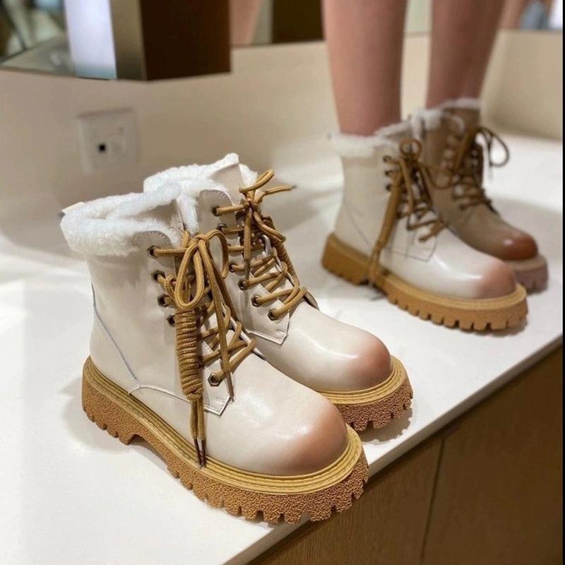 Модні зимові жіночі короткі чоботи до щиколотки 2024 року Модні жіночі бавовняні туфлі на платформі з круглою головою і товстим каблуком плюс оксамитові теплі жіночі зимові чоботи