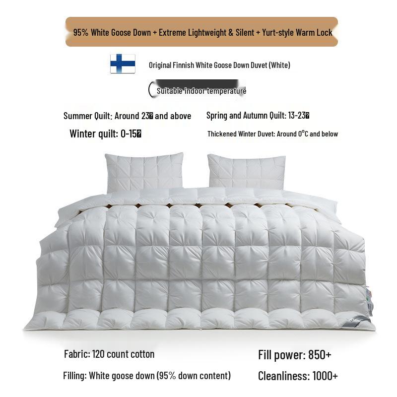 

F95 White Goose Down Quilt - All-Season Pure Cotton: Winter Thick, Summer Cool, Spring/Autumn Versatile. 150x200cm Summer Quilt, 400g Filling белый