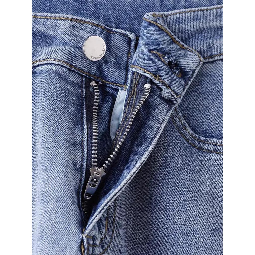 Women's Washed Blue Wide-Leg Jeans - 2025 Spring/Autumn Trendy Scimitar-Cut Loose Slimming Banana Pants