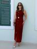 Women's European and American Style Sleeveless Midi Dress with Belt - Sexy Crew Neck for Spring