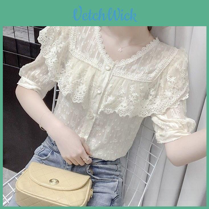 Summer Fashion Lace Ruffle Sleeveless Blouse With 3d Pattern For Casual Women