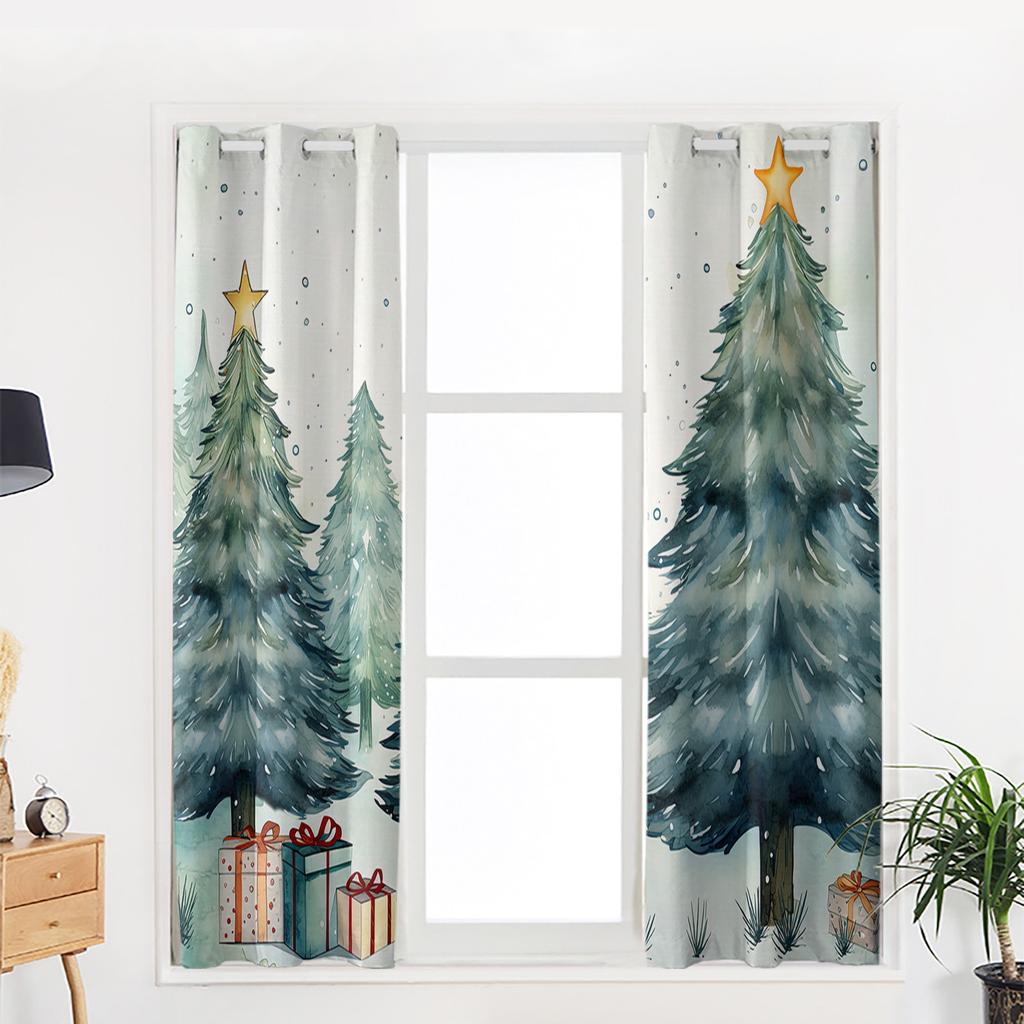 Christmas Tree Gift Box Room Curtains Large Window Bathroom Kitchen Indoor Decor Kids Room Curtain