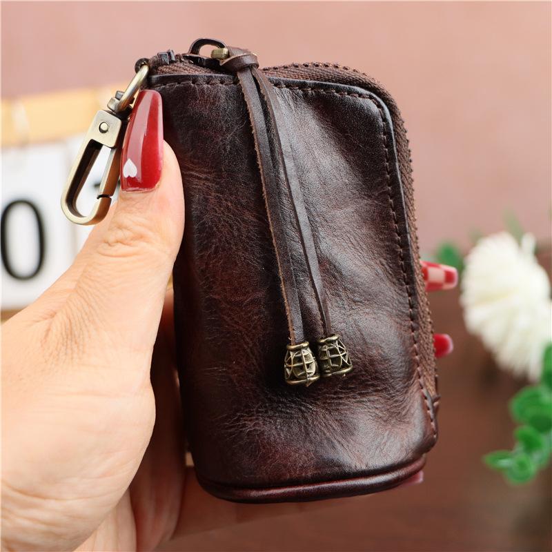 First-Layer Cowhide Retro Key Bag Waist Hanging Old Mini Large-Capacity Clutch Bag Hanging Buckle Key Bag
