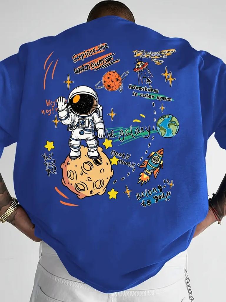 The 2025 Summer New Mens Tshirt Is a Casual and Fashionable Astronaut Print Breathable Mesh Outdoor Street Mens Wear