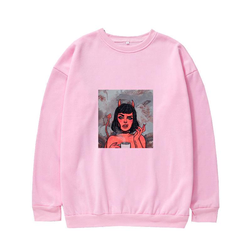 Witch-Themed Unisex Round Neck Pullover – Loose Long Sleeve Sweatshirt for Autumn/Winter
