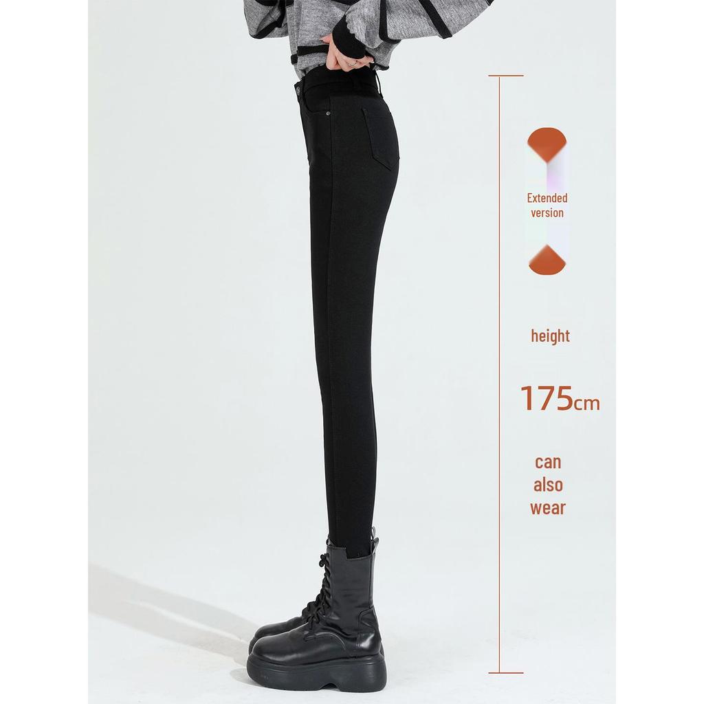 Tall Women's High-Waisted Plus Velvet Skinny Black Pants - Autumn/Winter 2025