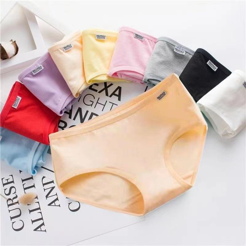 Cotton Crotch Panties for Women Low Waist Girls Cute Brief Solid Color Breathable Underwear
