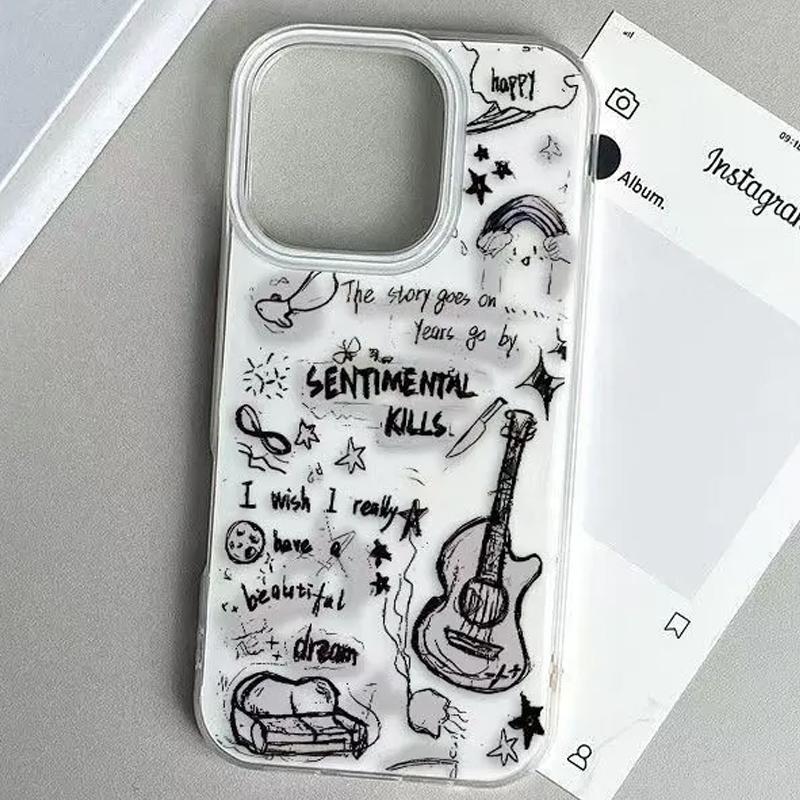 Graffiti Grey Guitar Personalized Trendy Phone Case for Xiaomi Redmi 15 14C 13 12 A3 A2 A1 10 9 8 K60 K40 Plus Ultra 4G 5G Cover