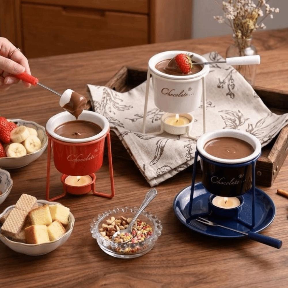 With Fork Chocolate Melting Cup Heat-resistant Detachable Ceramic Mug Tableware Metal Shelf Candle Pot Christmas Celebration