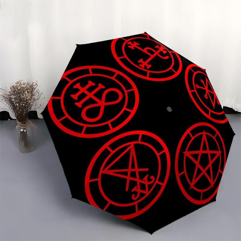 Red Mystic Symbols On Black Background Sticker DecalUmbrella, Portable 3-Fold Compact Umbrella,Christmas Gift ES496