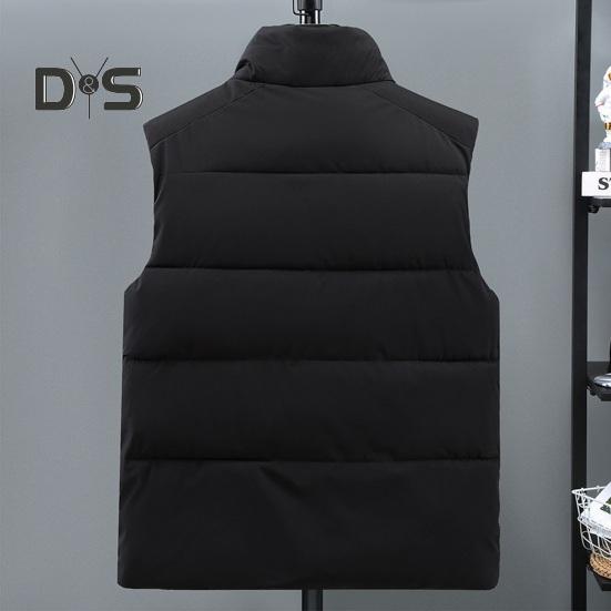 Men Down Waistcoat Stand Collar Sleeveless Oblique Zipper Closure Vest Coat with Front Pockets Solid Color Cotton Coat