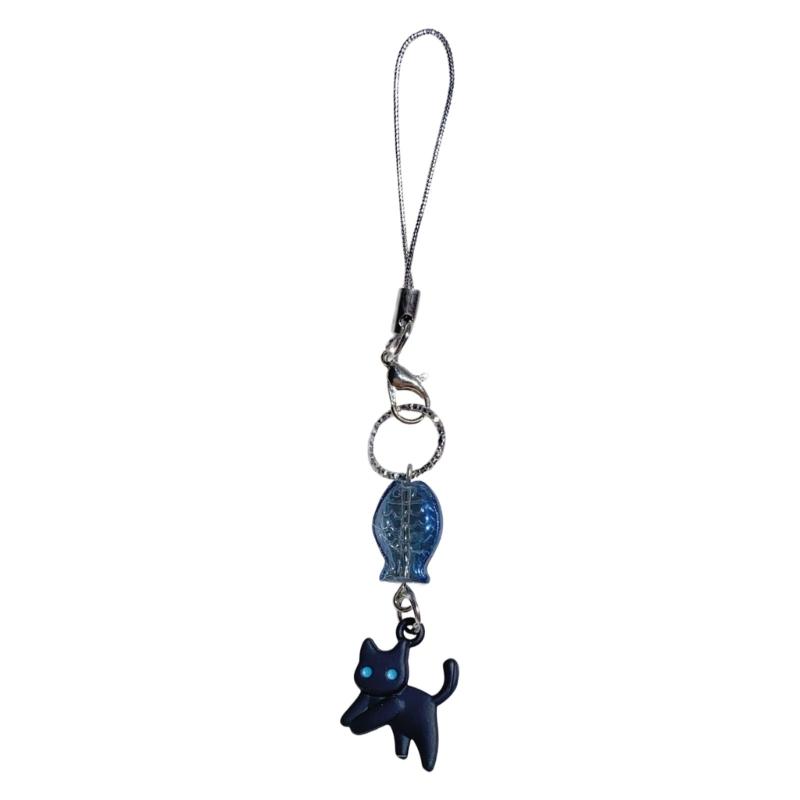 

Playful Kitty Key Holder Cartoon Phone Decorative Pendant Acrylic Alloy Texture for Teens College Students Present темно-синього кольору