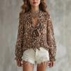 Women S V Neck Leopard Print Long Sleeve Loose Fit Sexy Commute Blouse