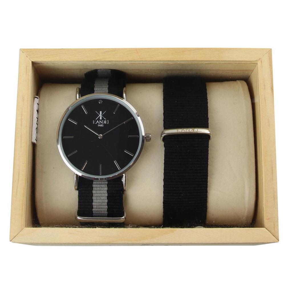 Les Trésors De Lily [Q4416] - 'Cameleon' Watch Set Grey Black Silver (2 Bracelets)