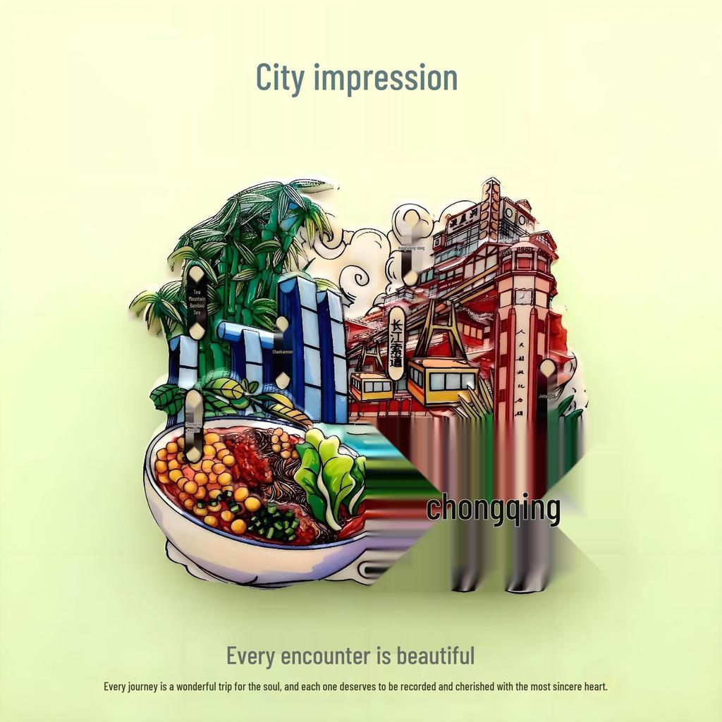 Guochao Cartoon Wahrzeichen Kreatives Souvenir Acryl Kühlschrankmagnet