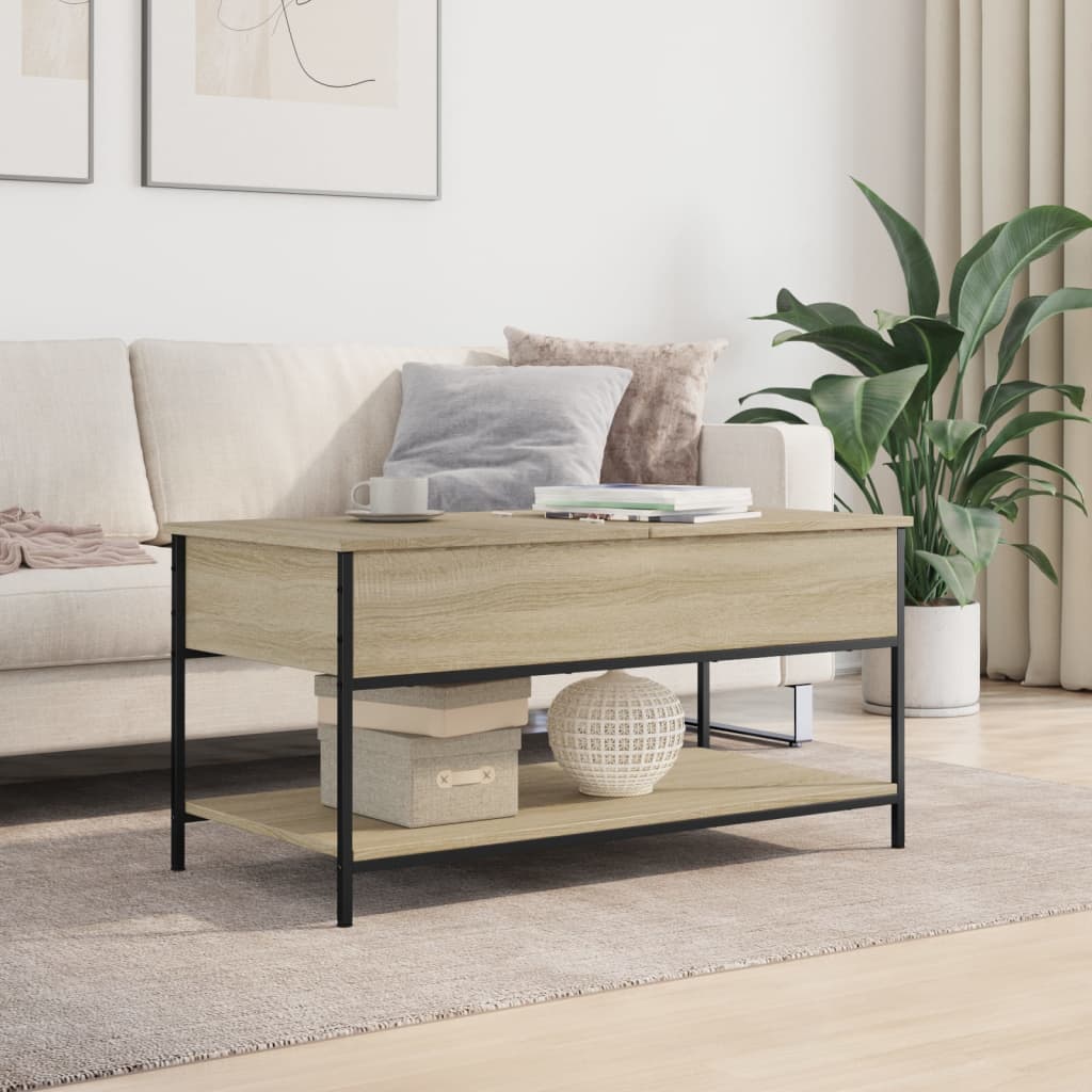Coffee Table Sonoma Oak 100x50x50 cm Wood Based Material and Metal