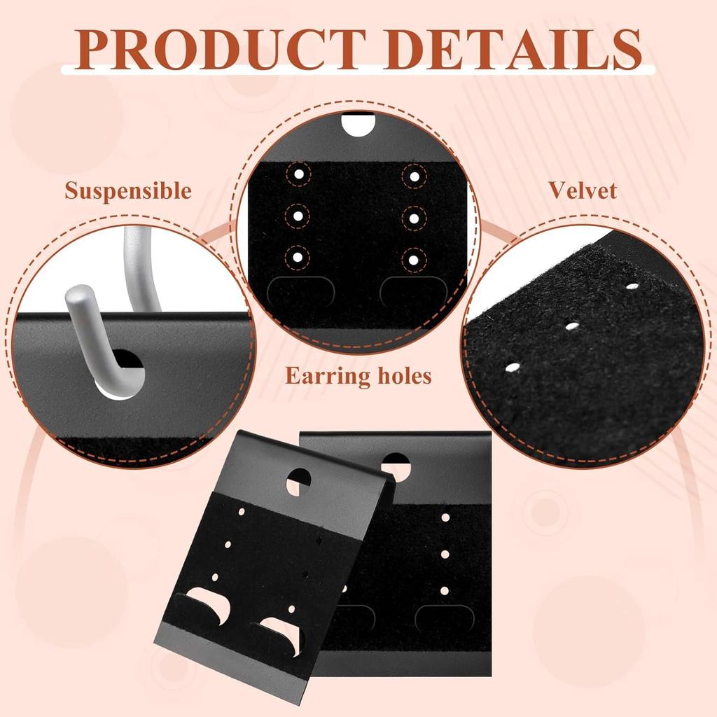 100 Pieces Black Velvet Plastic Display Card Earrings Card Holder for Earrings, Studs Jewelry Accessory Display