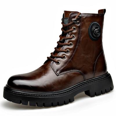 Herbst Winter Echte Leder Stiefeletten für Herren Mode Lässig Plateau Arbeitsstiefel Damen Einfarbige Wolle Baumwolle Stiefel Mann