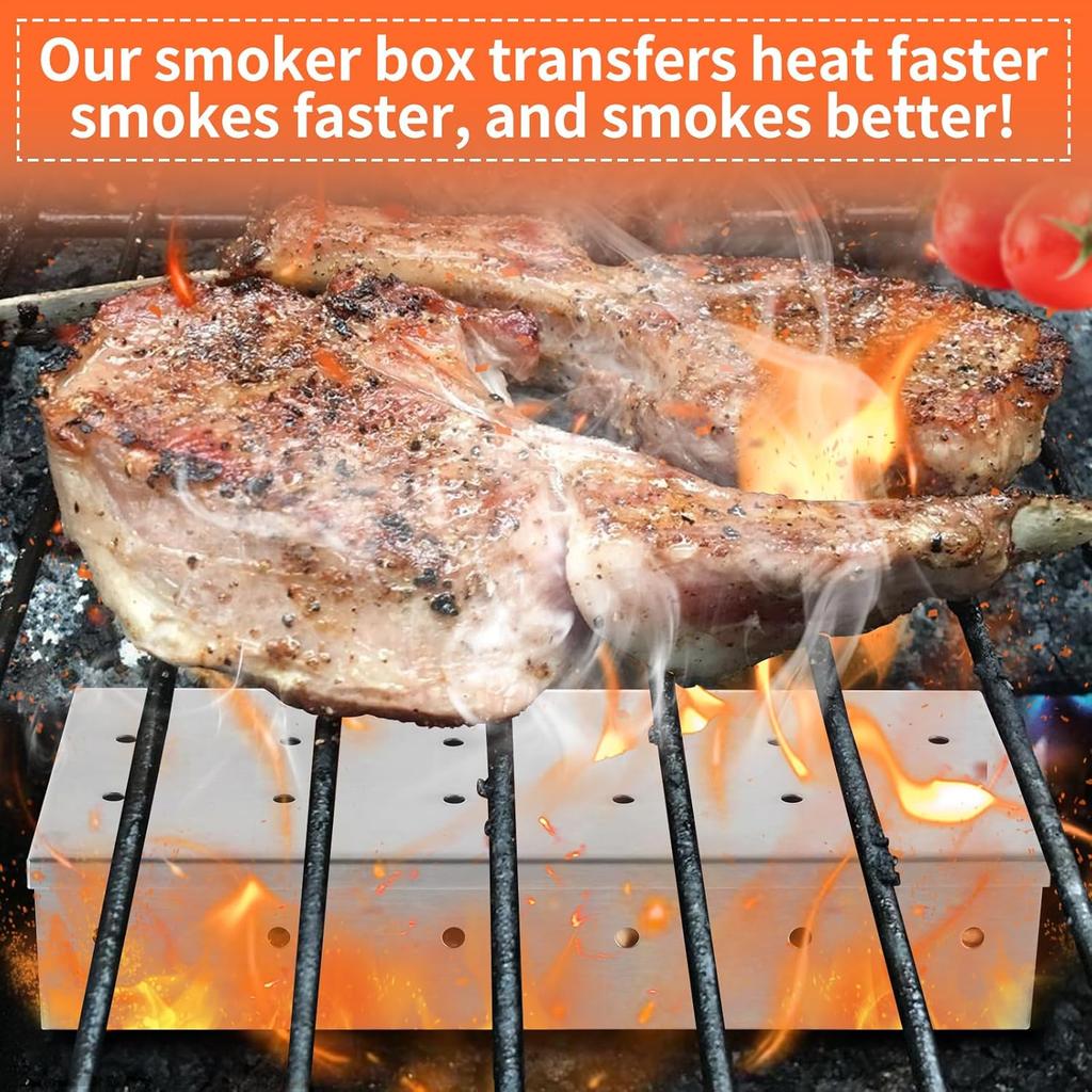 2 Pack Stainless Steel Smoker Box, for Use with Wood Chips To Add Smoky BBQ Flavor To Gas or Charcoal Grills