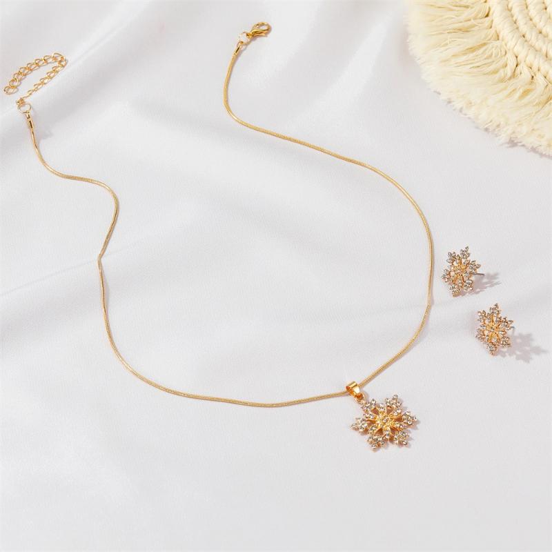 New Set of Jewellery Temperament Simple Full Diamond Snowflake Necklace Snowflake Earrings Valentine's Day Gift 2023