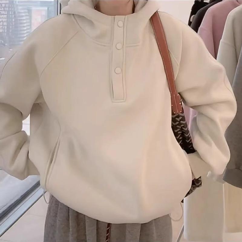 Women's Gray Fleece-Lined Hoodie - 2025 New Style, Autumn/Winter Casual, Loose Fit, Versatile Thick Outerwear