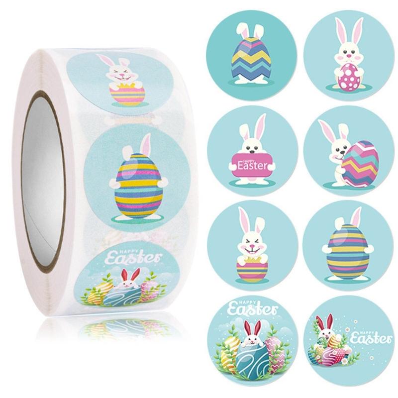 

500pcs Easter Stickers Happy Easter Egg Bunny Roll Sticker Sealing Labels for Kids Easter Decorations Gift Boxes Sticker